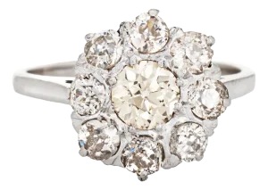 Vintage Art Deco 1.70ct Diamond Ring Cluster 14k Gold Halo Engagement Bridal