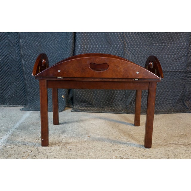1991 Vintage Bombay Co Campaign Style Cherry Finished Butler's Coffee Tray Table For Sale - Image 9 of 16