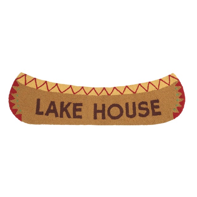 Lake House Canoe Shaped Hook Rug, 13.5" x 47" For Sale