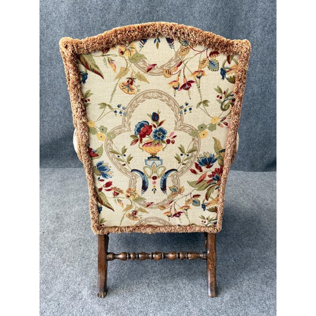 Early 18th Century Early 1800s Wingback Arm Chair With Floral Motif For Sale - Image 5 of 12