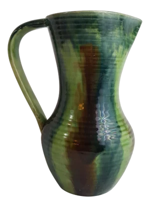 Belgian Art Pottery Jug With Brown Green and Navy Glaze