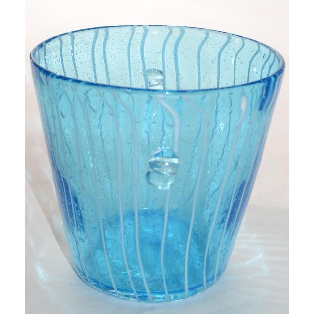 1970s 1970s Vintage Venini Style Blown Glass Light Blue White Wine Cooler Martini Ice Bucket Italy For Sale - Image 5 of 12