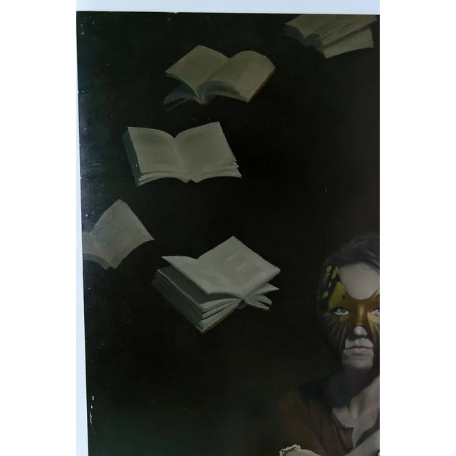 1970s Young Woman with Books, 1970s, Painting on Panel For Sale - Image 5 of 8