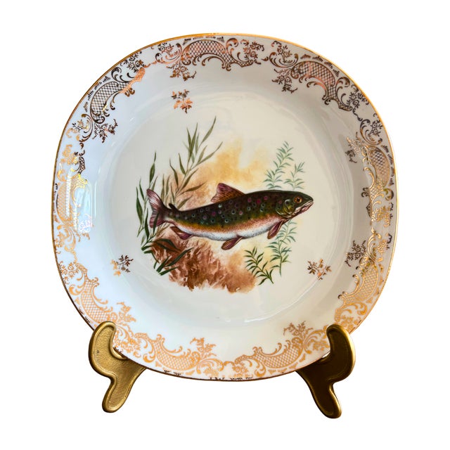 Ceramic Vintage French Hand-Painted Fish Service from Limoges, 1950, Set of 7 For Sale - Image 7 of 11