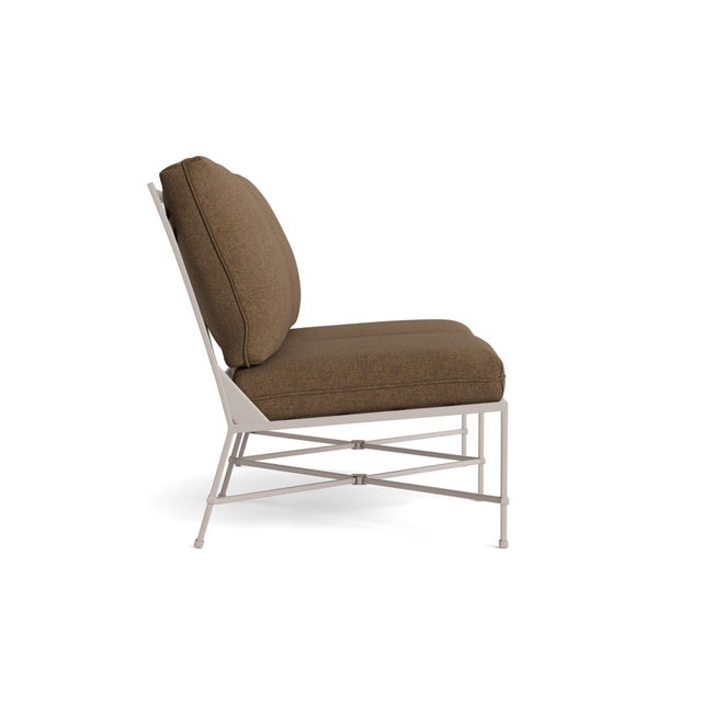 Contemporary Brown Jordan Venetian Armless Loveseat, Dove frame with Fusion Moccasian fabric For Sale - Image 3 of 11