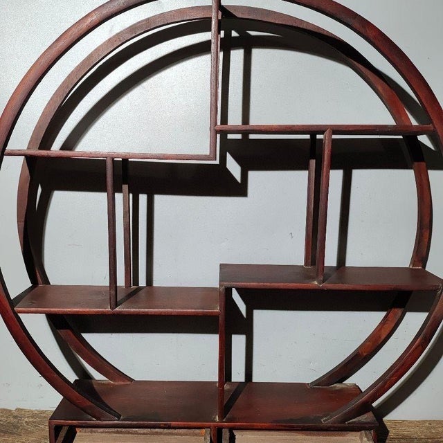 Vintage Chinese Round Rosewood Display Stand (Curio) With Drawers & Jade Accents - 60.5cm For Sale - Image 4 of 9