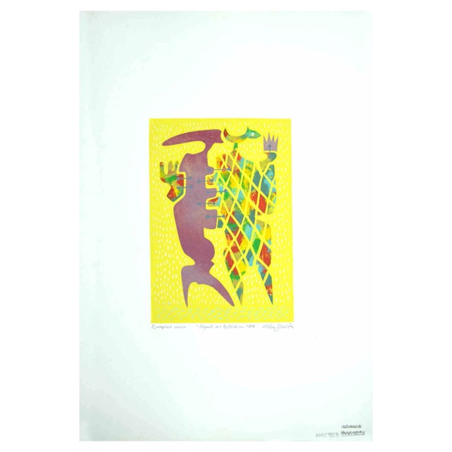 Leo Guida, Signals with Harlequin, Original Etching, 1984 For Sale