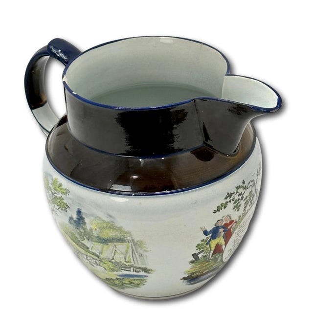 Large Antique English Transfer Decorated Pearlware "Farmers Arms" Motto Pitcher - Batter Jug Very Early 19th Century For Sale - Image 4 of 12