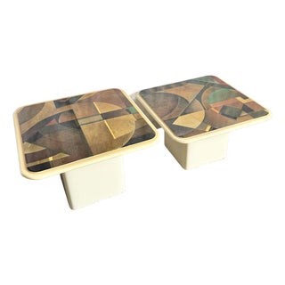 Art Deco Epoxy Top Abstract Square Nesting Tables - Set of 2 For Sale