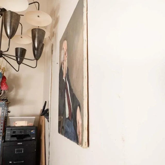 Brown Pensive Elderly Man Portrait Oil Painting For Sale - Image 8 of 11