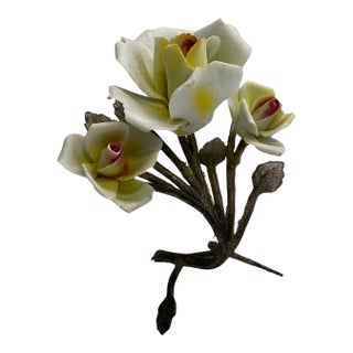 Vintage Capodimonte Porcelain Rose Bouquet on Metal Branch, Italy For Sale