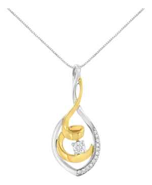 10K Two-Tone Yellow & White Gold 1/4 Cttw Brilliant-Cut Round Diamond Spiral Link 18" Pendant Necklace (I-J Color, I2-I3 Clarity)