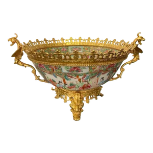 19th Century Chinese Cantonese Famille Rose Medallion Bowl With Gilded Ormolu Mounts