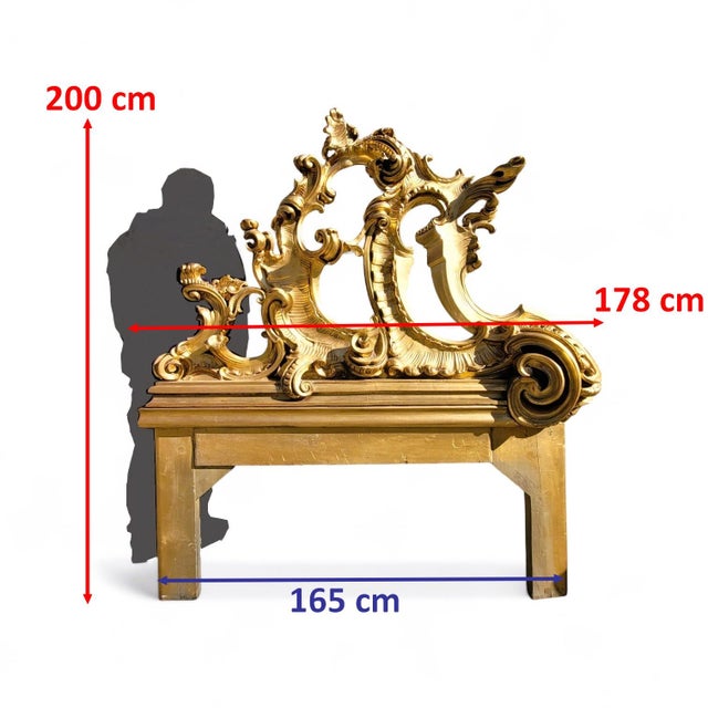 Large gilded and carved wooden headboard in the Baroque style. Good overall condition, some touch-ups to the gilding and a...
