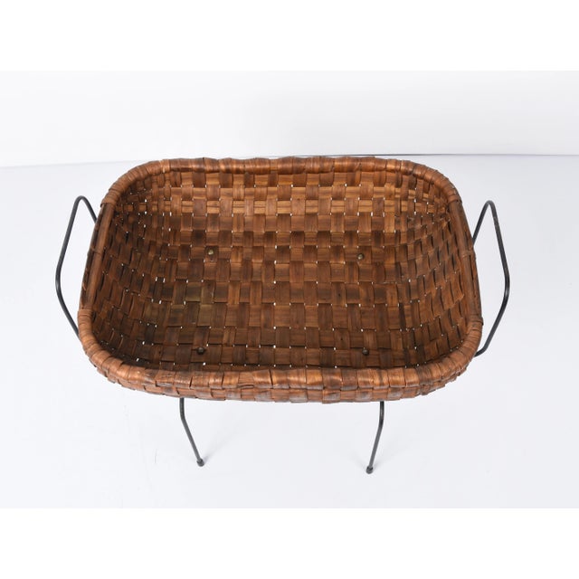 Mid-Century Italian Chestnut, Wood Metal & Brass Magazine Rack, 1960s For Sale - Image 6 of 17