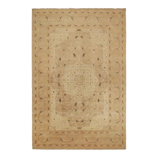 Rug & Kilim’s Classic-Style Rug in Beige-Pink With Gold & Brown Floral Patterns For Sale