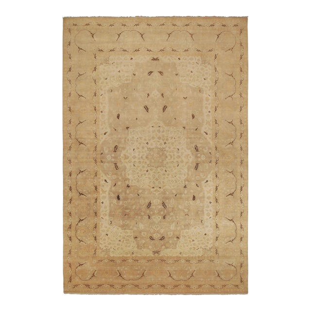 Rug & Kilim’s Classic-Style Rug in Beige-Pink With Gold & Brown Floral Patterns For Sale