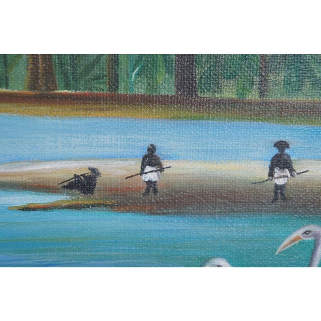 Late 20th Century The Flamingoes After Henri Rousseau Tropical Oil Riverscape Painting Framed For Sale - Image 6 of 12