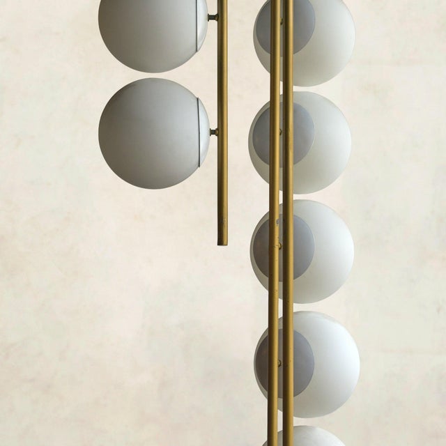 Metal Brass + Opaline Glass Globe Chandelier by South Loop Loft For Sale - Image 7 of 8