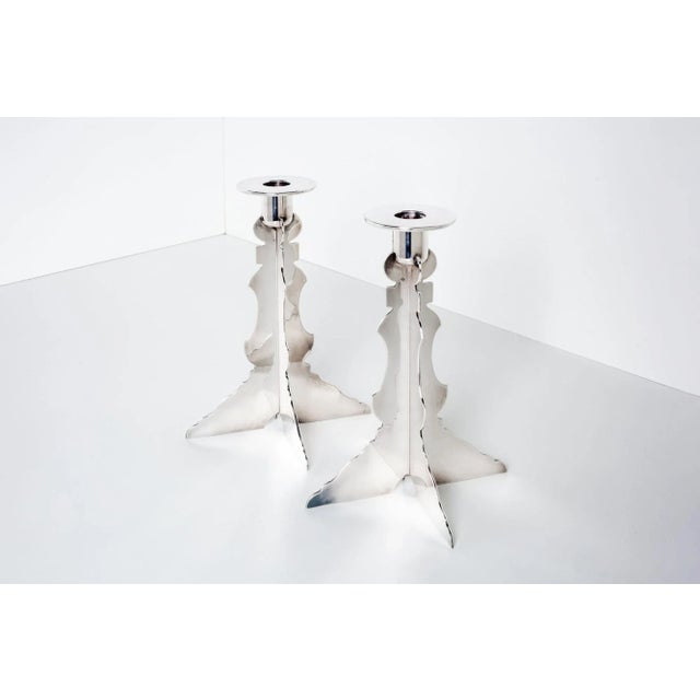 Robert Venturi Post Modern Silver Candleholders for Swid Powell, Both stamped RVenturi MADE IN ITALY SILVER PLATED with...