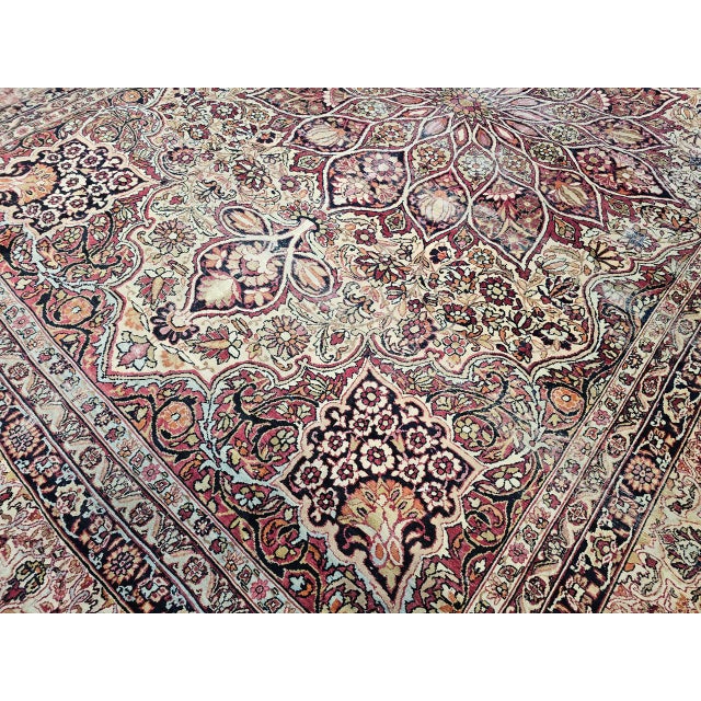 19th Century Oversized Persian Kerman Lavar Rug, Hand-Knotted Wool, Floral Pattern, Ivory & Burgundy, 11’ X 16’ For Sale - Image 14 of 14