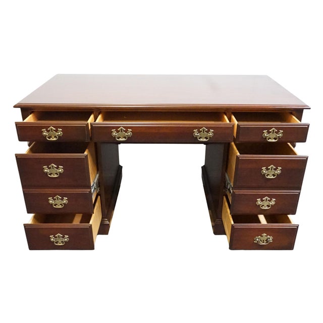 Late 20th Century Pennsylvania House Solid Cherry Traditional Style 54" Double Pedestal Office Writing Desk 12-1303 For Sale - Image 5 of 13