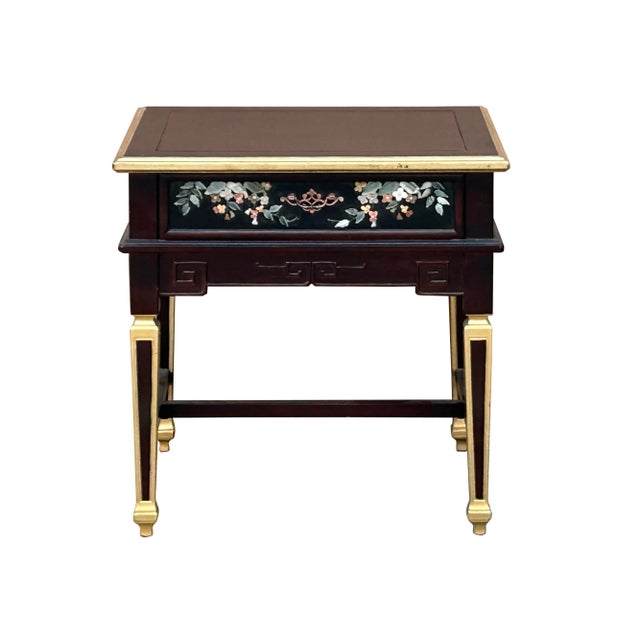 The Vintage Chinese Rectangular Color Stone Flower Inlay Accent Side Table is a remarkable piece that exudes traditional...