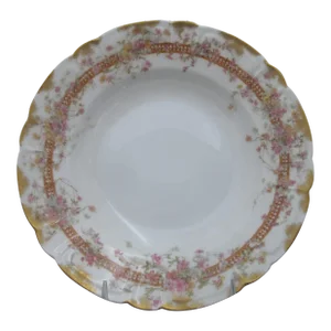 Haviland Limoges Pink & Yellow Flower Gold Trim 9 1/2" Soup Bowl With Rim