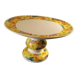 Vintage Hand Painted Terracota Mexico Pedestal Cake Stand
