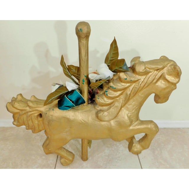 XLarge Vintage Gold Hand Painted & Decorated Paper Mache Carousel