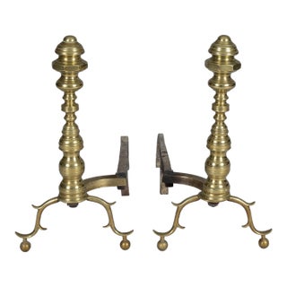 Pair American Brass Andirons For Sale