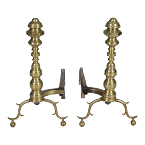 Pair American Brass Andirons
