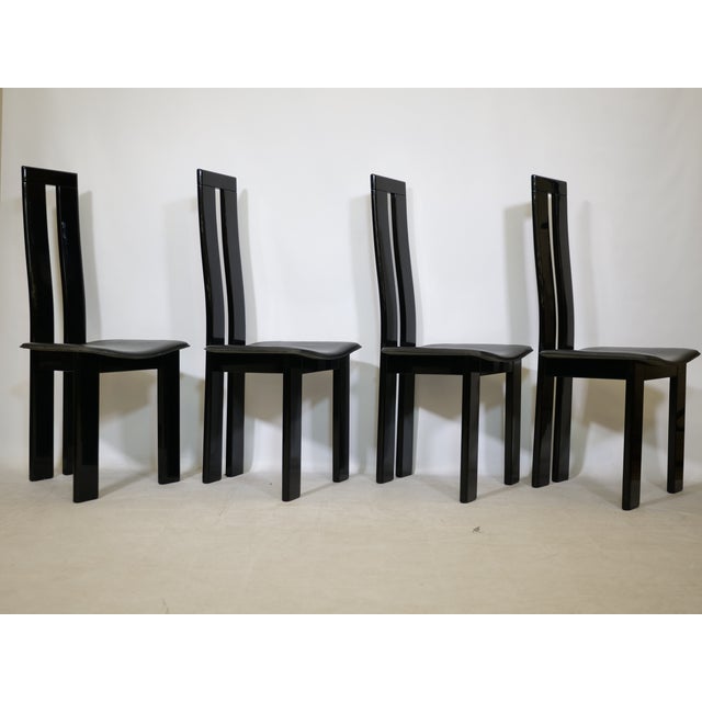 1970s Postmodern Dining Chairs in Black Lacquered Beechwood by Pietro Costantini, 1970s, Set of 4 For Sale - Image 5 of 12