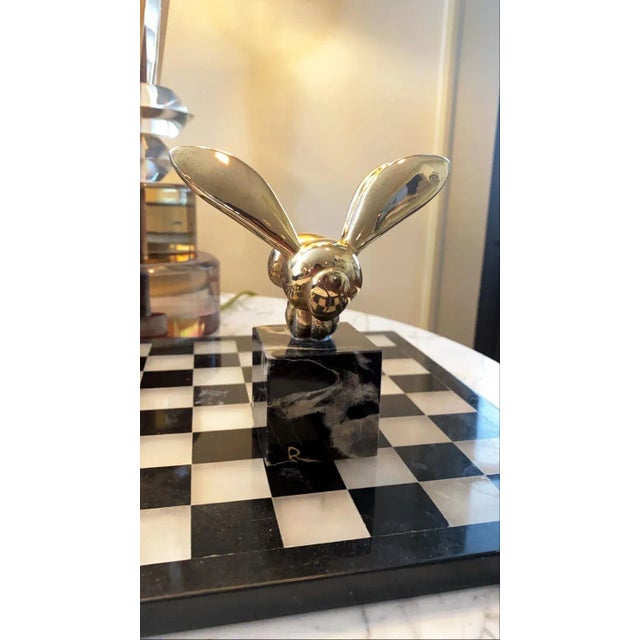 1970’ Brass Bee Sculpture Mounted on Black and White Marble Base After G LaChaise for Alba Studios For Sale - Image 9 of 10