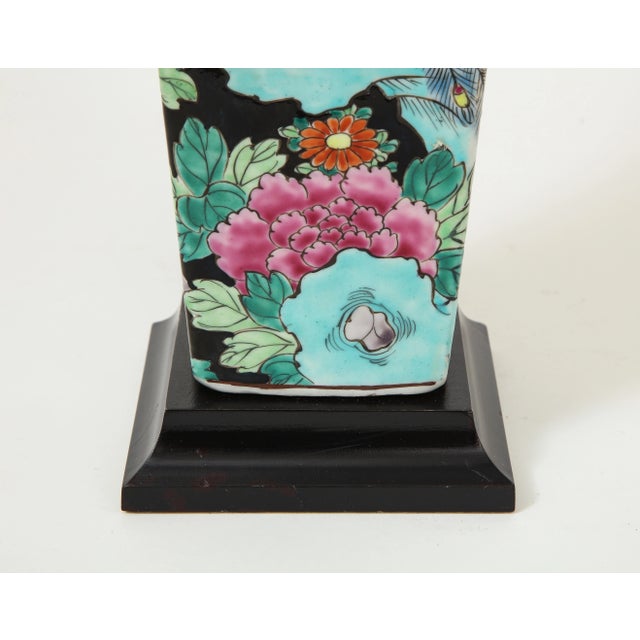 Chinese Porcelain Black Ground Vase mounted as a Lamp, Qing Dynasty For Sale - Image 4 of 9