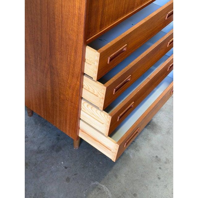Brown Danish Teak Secretary Desk Dresser Mid Century Modern Drop Front Cabinet 1960s For Sale - Image 8 of 10