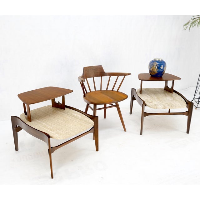 Pair Sculptural 1970s Walnut Travertine Tops Step Side End Tables Singer Sons For Sale - Image 10 of 18