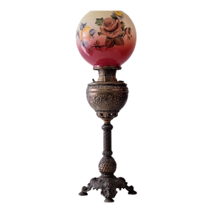 Antique Early 20th Century Victorian Hand Painted Large Parlor Lamp