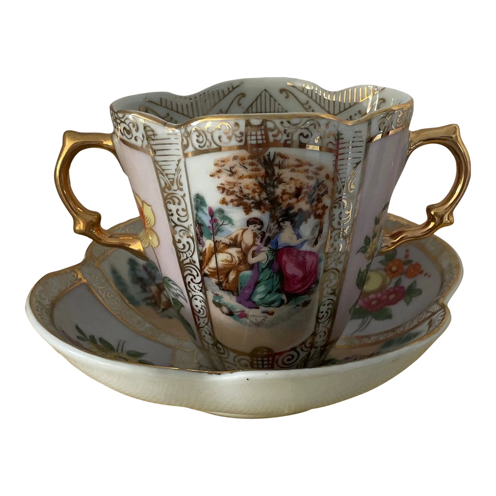 1980s Dresden Porcelain Cup & Saucer, Wolfsohn Meissen | Chairish