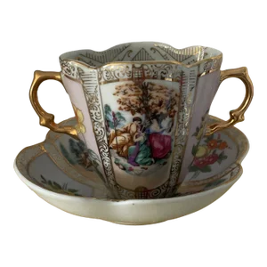 1980s Dresden Porcelain Cup & Saucer, Wolfsohn Meissen