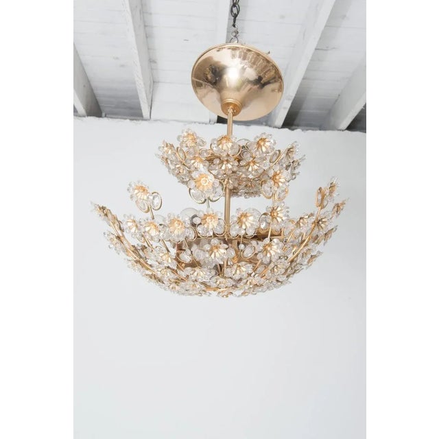 Mid 20th Century Gilt Brass Cut Glass Flower Tiered Chandeliers by Palwa, Germany For Sale In New York - Image 6 of 11