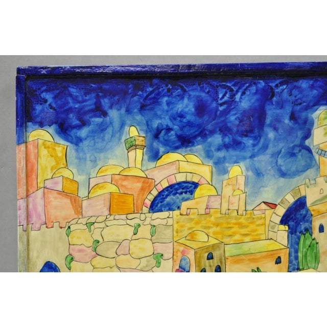 Late 20th Century Vintage Yair Emanuel Judaica Hand Painted Wood Challah Board Made in Israel For Sale - Image 5 of 14