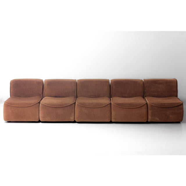Five-piece Italian modular set in original brown textured velvet upholstery. Fully armless, low-profile modules with...