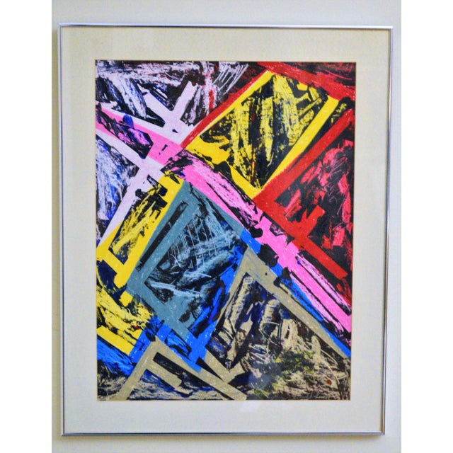 1980s 1980s Signed Abstract Tempera Painting on Paper, Framed For Sale - Image 5 of 6
