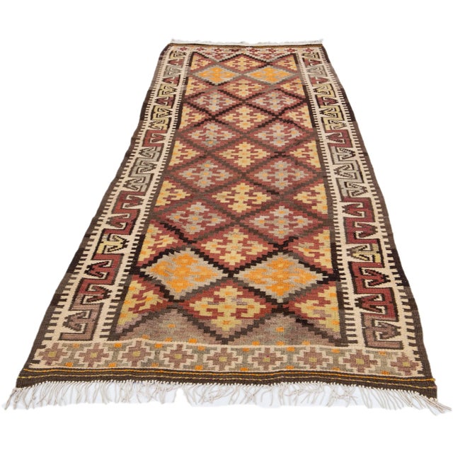 Tribal 1960s Vintage Turkish Kilim Orange Handmade Tribal Wool Runner For Sale - Image 3 of 10