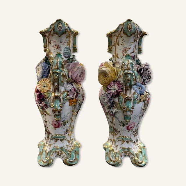 Coalport Porcelain Pair of Circa 1830 Coalbrookdale Applied Decoration Floral Vases For Sale - Image 4 of 12