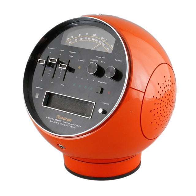 Black Vintage 1970s Orange Model 2001 Weltron Radio & 8 Track Iconic Space Age Ball Stereo Player Original Tag For Sale - Image 8 of 8