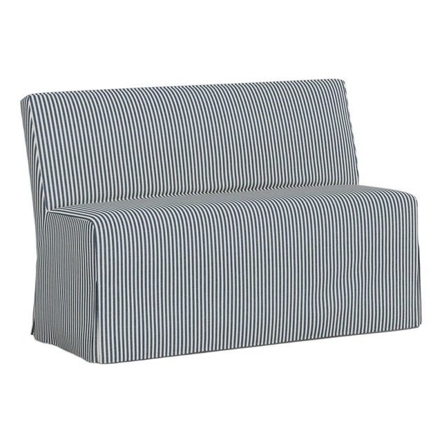 Stoffer Home x Cloth & Company Slipcover for Lindy Dining Banquette in Jane Stripe Denim For Sale