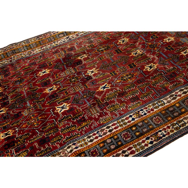 Burgundy 5 X 8 Vintage Shiraz Persian Wool Rug Handmade in Burgundy Red For Sale - Image 8 of 9