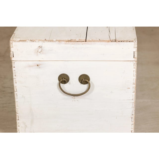 Mid 20th Century Whitewashed Blanket Chest with Brass Hardware and Storage For Sale - Image 10 of 12